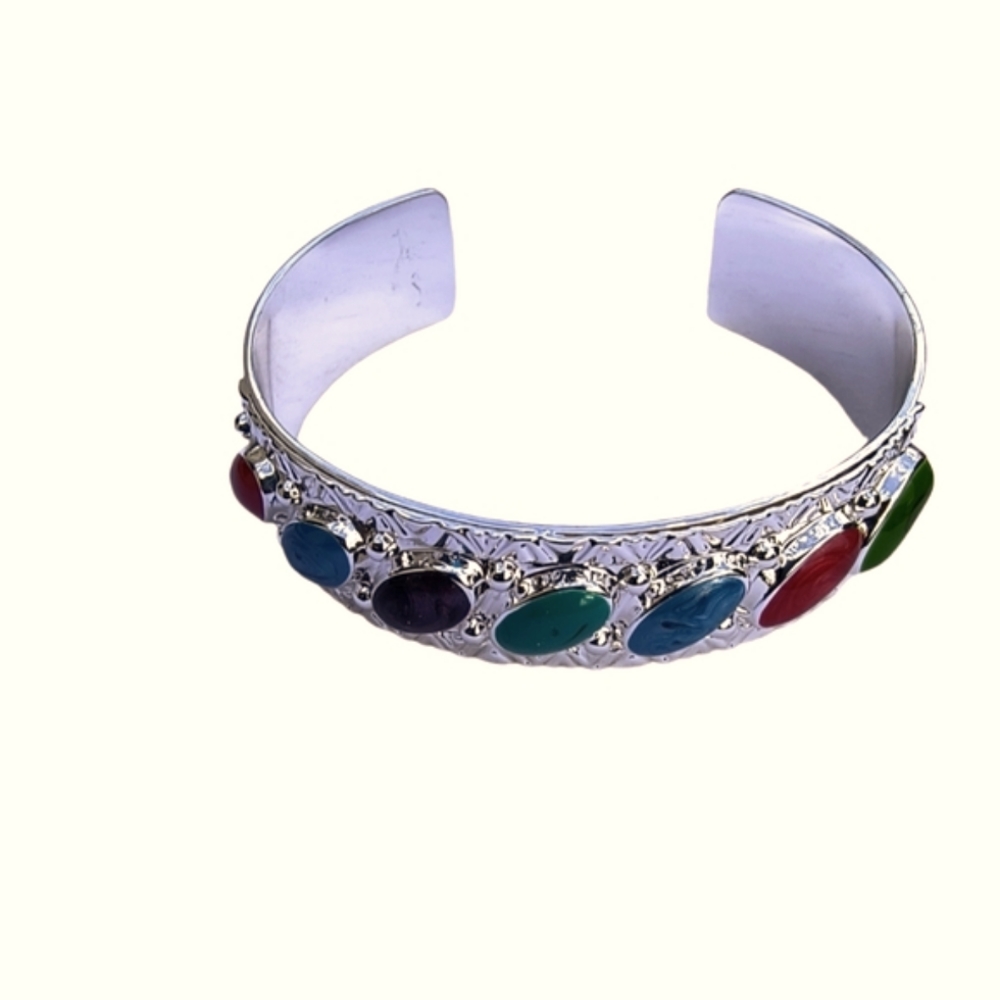 Boho Cuff Bracelet In Silver Plated Steel